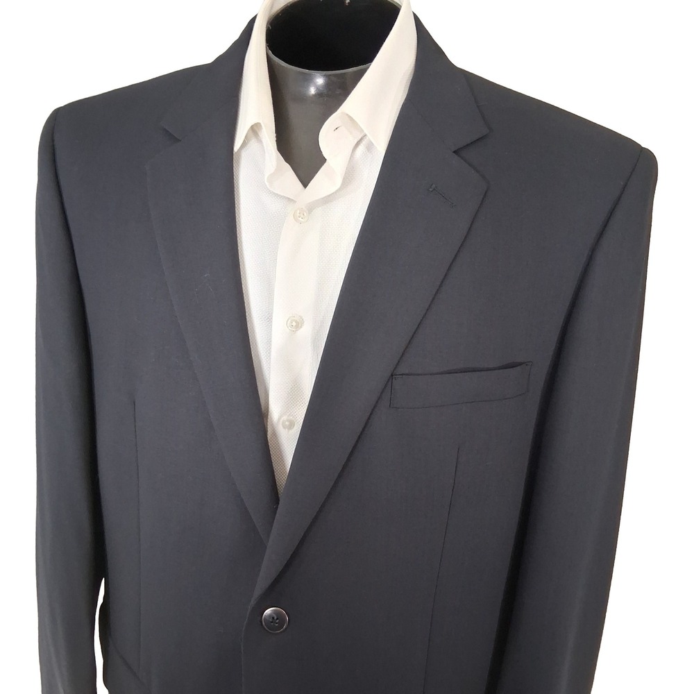Pronto Uomo Blazer Men 46L Black Classic 100% Wool Sport Coat Ventless 2 Button